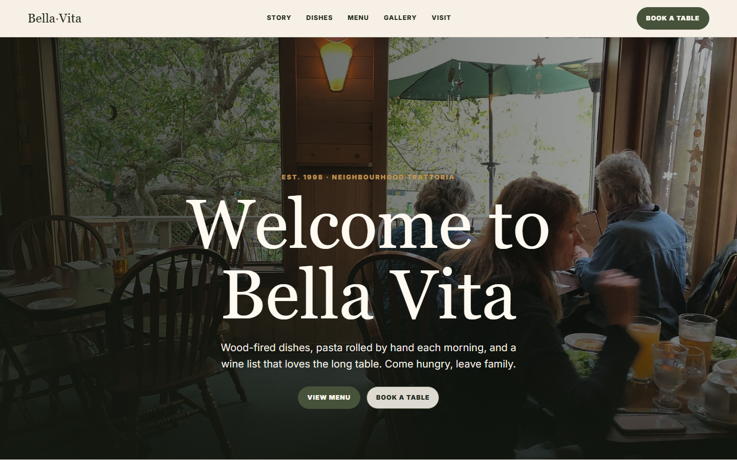 Bella Vita restaurant landing page, sample build